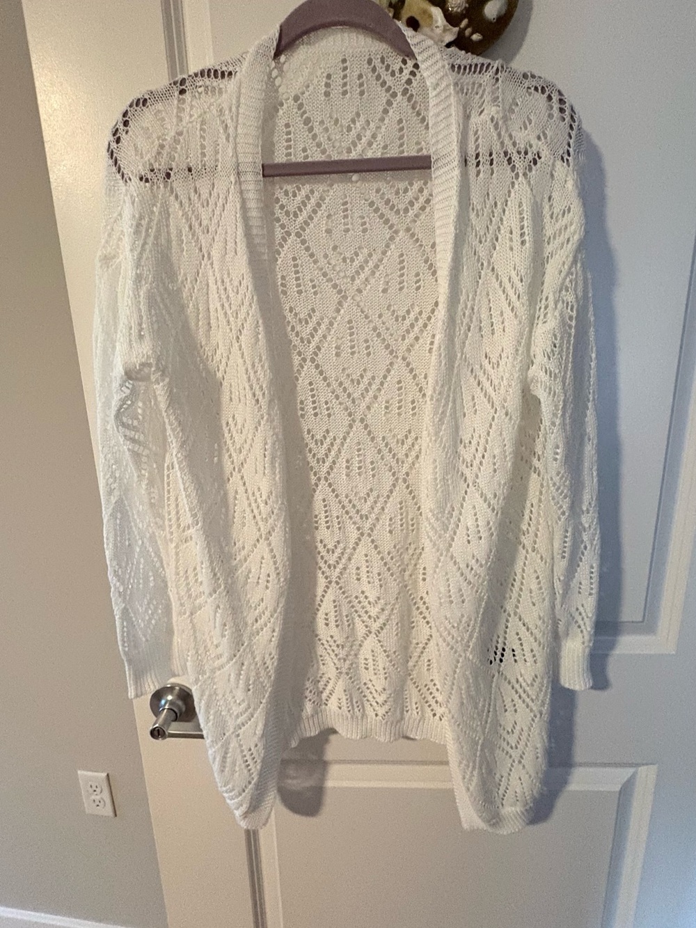 White Openwork Knit Women's Cardigan Sweater